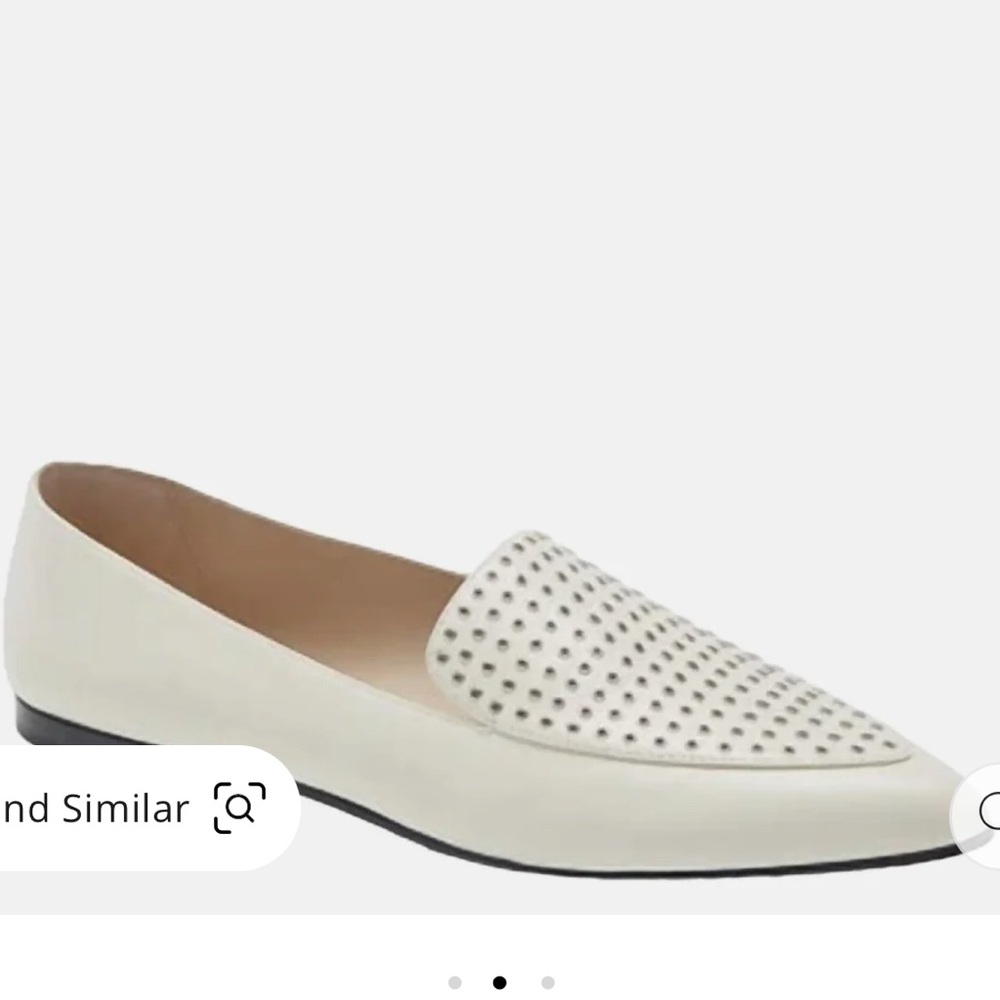 Paige Women’s Bone White Brea Leather pointed Toe Rivet studded Loafer 6